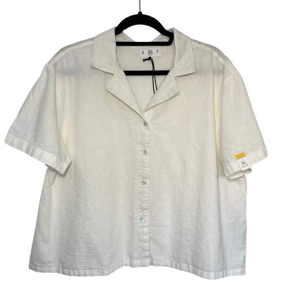 White Button Down Cropped Womens Shirt Size XL from Lefties NEW - Picture 1 of 7